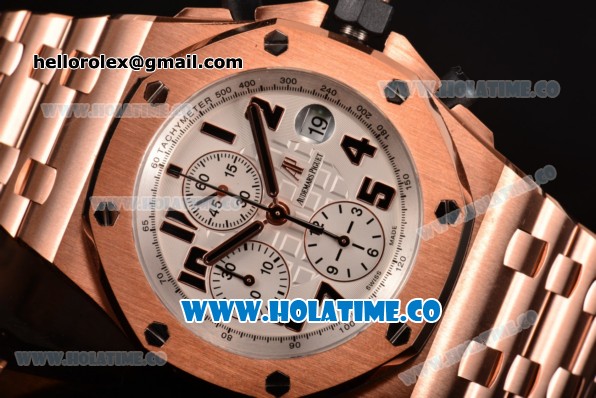 Audemars Piguet Royal Oak Offshore Carbon Chronograph Swiss Valjoux 7750 Automatic Full Rose Gold with White Dial and Arabic Numeral Markers (JF) - Click Image to Close